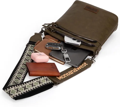 Vista 5 de Montana West Bolso cruzado grande con bolsillo con cremallera múltiple con correa de guitarra