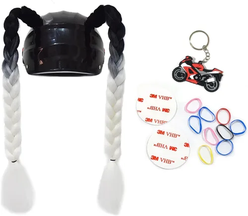 Vista 9 de 2 piezas de casco de coleta para motocicleta, cola de caballo, casco de bicicleta, trenzas de pelo para cualquier casco, decoración, copa