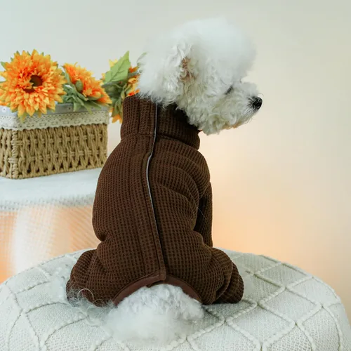 Vista 3 de Ropa para perros pequeños, cuello alto, abrigo de forro polar para otoño e invierno, overol para perro, pijama para cachorros, ropa de gato