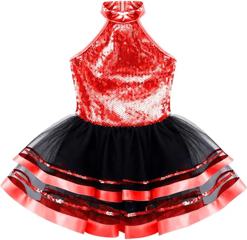 Vista 83 de CHICTRY Vestido tutú de ballet con lentejuelas brillantes para niñas y niñas, moderno disfraz de baile latino de jazz