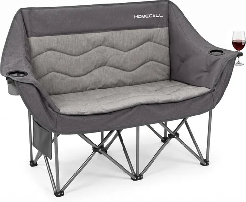 Vista 11 de HOMECALL Silla de campamento doble de gran tamaño para adultos, soporte de sofá biplaza plegable resistente de 700 libras, sofá de campamento extra