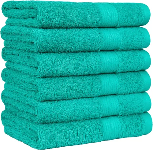 Vista 14 de Amazon Basics Juego de 6 toallas de gran tamaño resistentes a la decoloración, 100% algodón, altamente absorbentes, suaves, color verde azulado, 2