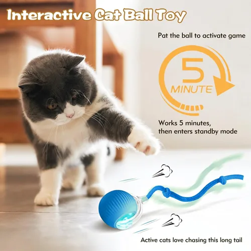 Vista 3 de Pelotas interactivas para gatos de interior, juguetes automáticos mejorados para gatos adultos aburridos en interiores, pelota, Peppy Pet Ball