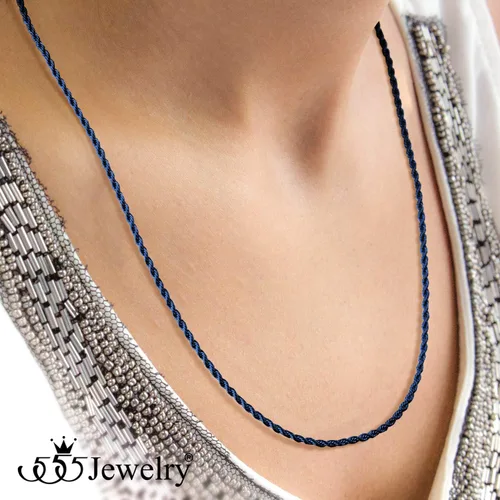 Vista 4 de 555Jewelry Collar de cadena de cuerda trenzado hipoalergénico de acero inoxidable de Singapur