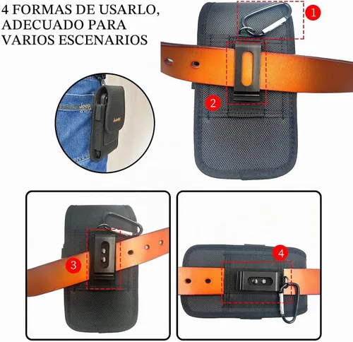 Vista 7 de Funda para teléfono, bolsa de nailon con clip para cinturón con cierre de , ranuras para tarjetas exteriores e interiores compatibles con iPhone 15