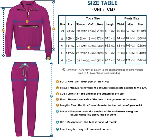 Vista 7 de niaahinn Conjunto de ropa quirúrgica con manga larga para mujer, camiseta de uniforme médico y pantalones quirúrgicos, uniformes de trabajo médico