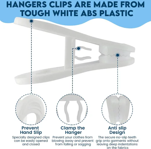 Vista 2 de Paquete de 30 clips de colgador, clips multiusos para perchas, pinzas blancas para colgar ropa de plástico, clips para colgar pantalones