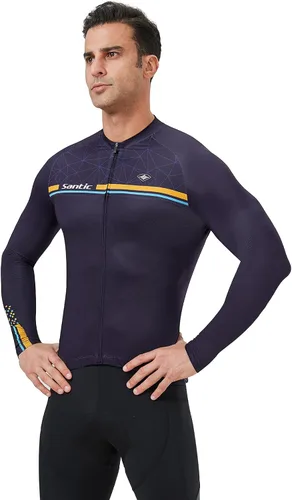 Vista 18 de Santic - Camiseta de ciclismo para hombre, manga larga, reflejante, cremallera completa, con bolsillos