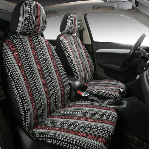 Vista 10 de Baja Saddle Blanket - Fundas de asiento de automóvil, 4 piezas delanteras, transpirables y lavables, tejido a rayas, funda de asiento universal