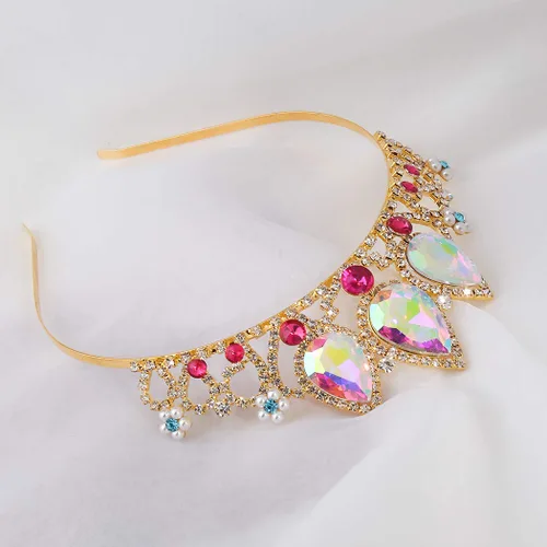 Vista 3 de COCIDE Rapunzel - Corona para niñas, tiara de cristal AB y corona para fiesta de cumpleaños, diadema de perlas para diamantes de imitación, postizo
