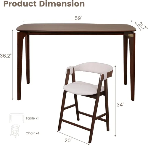 Vista 3 de CONSDAN Juego de 2 sillas de bar de madera maciza que ahorran espacio, diseño compacto y elegante, acabado natural para el hogar y el apartamento