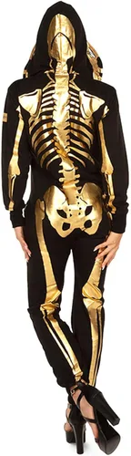Vista 2 de Tipsy Elves - Disfraz de esqueleto de Halloween para mujer con estampado de espalda disfraz de esqueleto