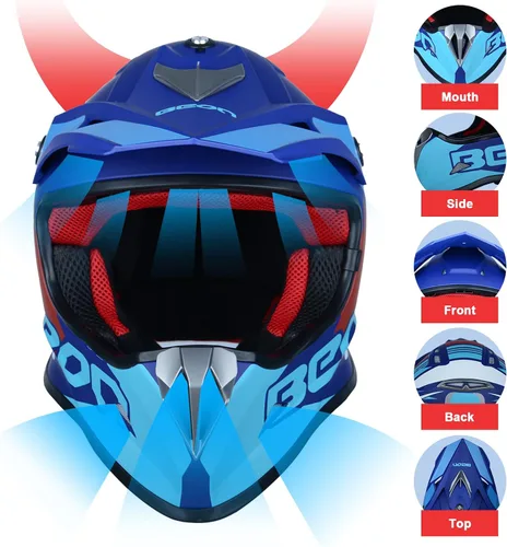 Vista 2 de BEON Adult Dirt Bike Helmets Motocross ATV Dirtbike BMX MX Offroad Full Face Motorcycle Helmet, DOT Certified Model B602