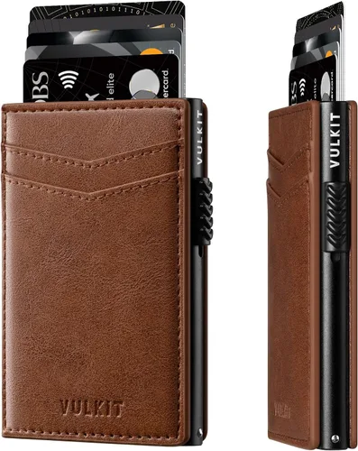 Vista 14 de VULKIT - Billeteras delgadas para hombre; tarjetero desplegable con bloqueo de interferencia de radiofrecuencia; billetera de metal de diseño Negro