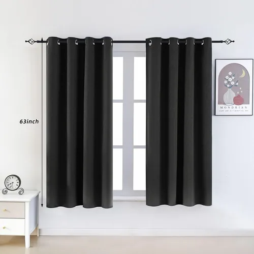 Vista 8 de Cortinas opacas 100% de lino negro para dormitorio, cortinas opacas para sala de estar, cortinas de oscurecimiento de habitación de doble capa