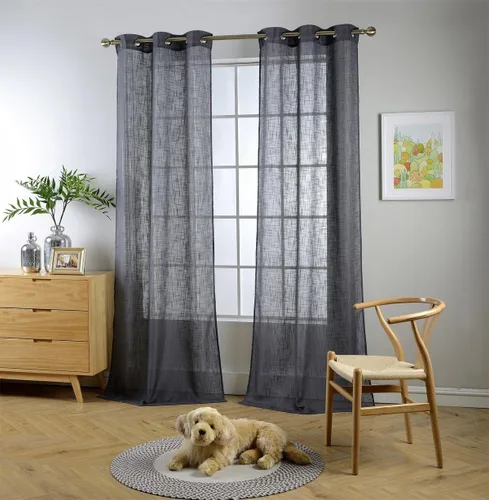 Vista 9 de Cortinas para sala de estar de 2 paneles (2 x 37 pulgadas de ancho), cortinas con textura de lino, con ojales, de la marca Miuco