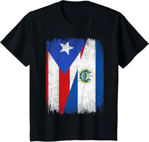 Vista 33 de Camiseta Half Puerto Rico El Salvador Flag Orgullo Salvadoreño Roots