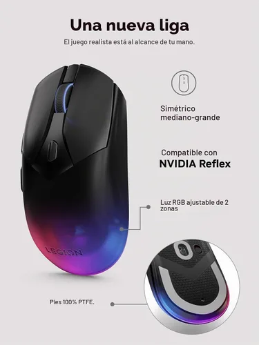 Vista 2 de Lenovo Legion M410 Mouse Inalámbrico RGB para Juegos – Mouse de 6 Botones con Agarre Palmar con 16,000 DPI, Batería Recargable de 53 Horas
