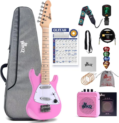 Vista 13 de Winzz - Guitarra eléctrica para niños de 30 pulgadas, kit para principiantes, guitarra eléctrica mini de tamaño 1/4 para niños, juego completo