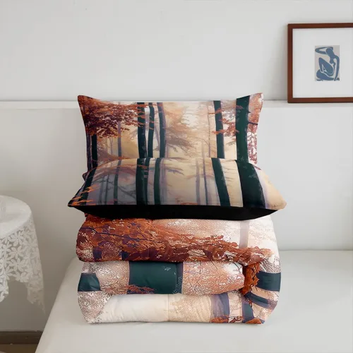 Vista 5 de Erosebridal Juego de ropa de cama con inserto de edredón de árbol brumoso para temporada de otoño, juego de edredón místico con niebla y naturaleza