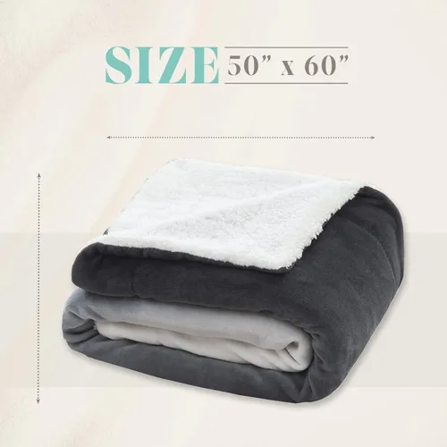 Vista 4 de Elegant Comfort Manta, Manta Reversible de Franela Sherpa, Ultra-Suave, Mullida, Acogedora y Afelpada - Manta Decorativa Ligera para Todas las Gris
