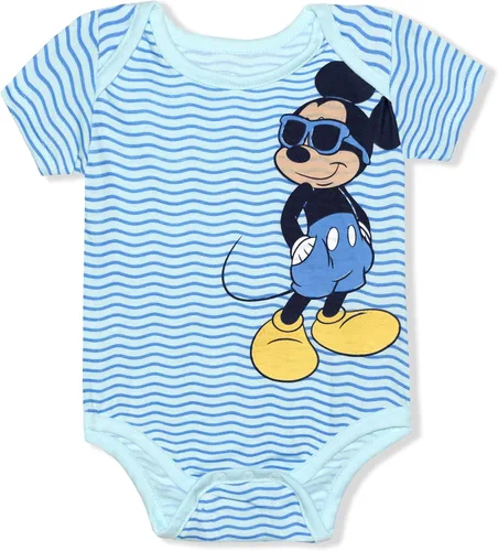 Vista 2 de Disney Mickey Mouse - Paquete de 3 mamelucos de manga corta para recién nacidos, azulblancogris