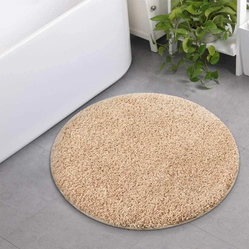 Vista 9 de Seavish Alfombra de baño de contorno beige de lujo, alfombras de baño peludas de 19.6 x 19.6 pulgadas, antideslizante, eficiente, absorbente