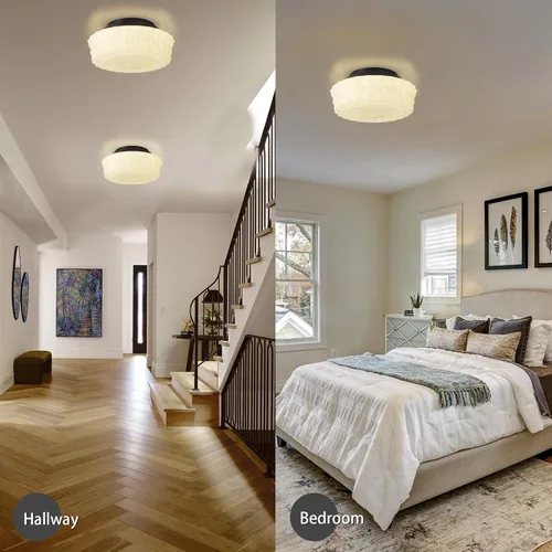 Vista 3 de Lámpara de techo de vidrio de leche blanca, iluminación de montaje al ras de 13.8 pulgadas para dormitorio, pasillo, cocina y comedor, diseño