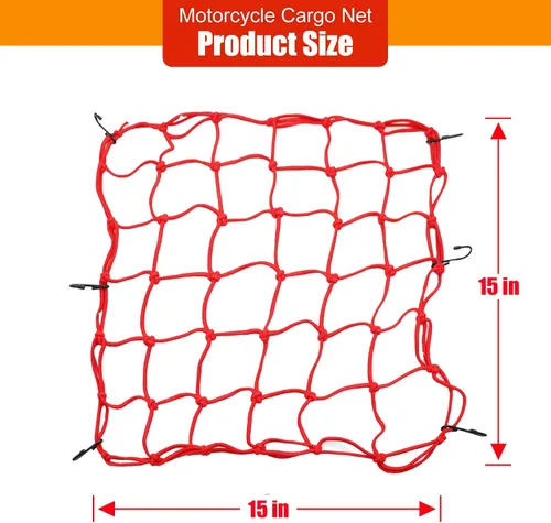 Vista 3 de Amiss 2 paquetes de red elástica de carga para motocicleta de 15 x 15 pulgadas, red elástica resistente con 6 ganchos de plástico ajustables, red