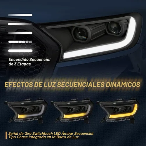 Vista 4 de Auto Dynasty Conjunto de faros LED DRL compatible con Ford Ranger XL XLT 2019 2020 2021 2022, faros delanteros de doble proyector con señal de giro
