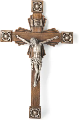 Vista 9 de Crucifijo católico BC de pared, decoración del hogar de Jesucristo, aspecto tallado en madera, 12 pulgadas de alto, pintado a mano por Buildclassic