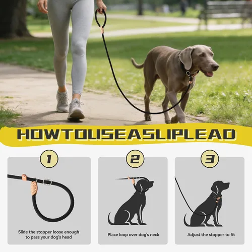 Vista 6 de Mile High Life Correa antideslizante para perro, correa de cuerda resistente de 4 pies, 5 pies, 6 pies, para entrenamiento sin tirones, correa