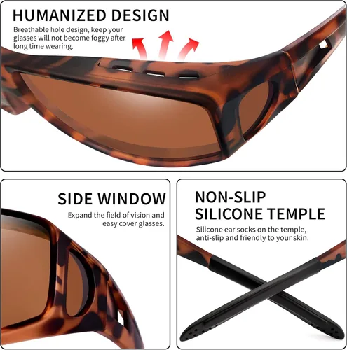 Vista 24 de Night Vision Driving Glasses for Men & Women - Polarized Anti Glare Fit Overs with Wrap-Around HD Yellow Lens