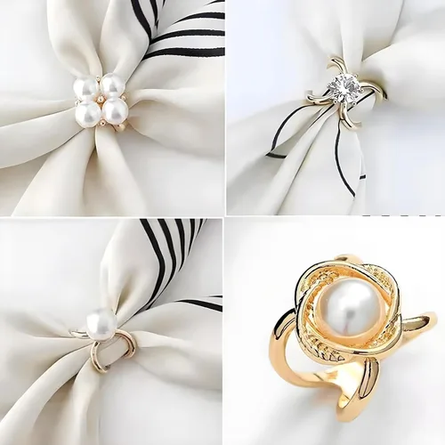 Vista 75 de 4 piezas de clip de anillo de bufanda para mujer, broche de perlas y flores, hebilla de metal para chal, accesorios de decoración para damas y niñas
