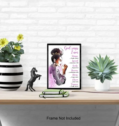 Vista 5 de Arte de pared inspirador con versículo bíblico para mujeres afroamericanas, póster de decoración motivacional para niñas negras, adolescentes, sala