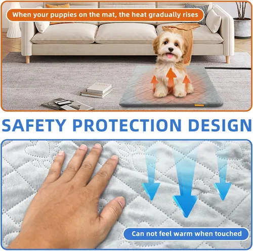 Vista 7 de Almohadilla térmica para mascotas para gatos y perros, cama eléctrica con calefacción, tapete calentador impermeable para interiores y exteriores
