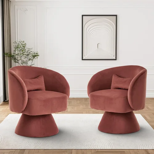 Vista 12 de Silla Giratoria de Barril, Sillas Giratorias de Acento Tapizadas para Acurrucarse para Sala de Estar, Cómodo Sillón Giratorio Redondo Pequeño