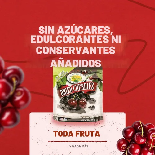 Vista 4 de Cerezas Dulces Secas Sunrise Fresh, Sin Endulzar, Sin Azúcar Añadido, Sabor a Fruta Fresca, Bolsa de 1 lb Bolsa resellable, sin gluten, baja
