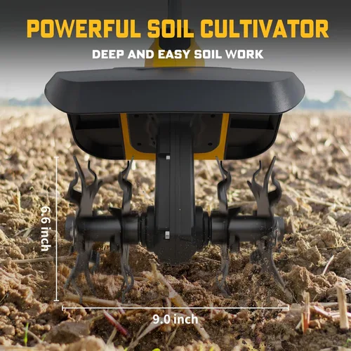 Vista 2 de Cultivador sin cable compatible con batería Dewalt 20V (solo herramienta), cultivador de jardín eléctrico con 360 RPM, ancho de labrado de 9
