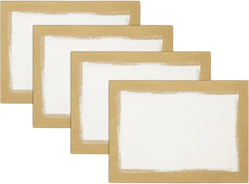 Vista 8 de Villeroy & Boch Servilletas metálicas de lino con pinceladas, 21 x 21 pulgadas, juego de 4, color blanco y plateado