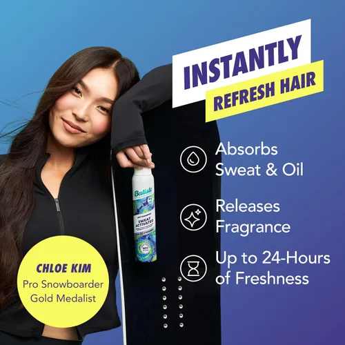 Vista 2 de Batiste Champú seco activado por el sudor, neutraliza el olor hasta 24 horas y evita la acumulación de sudor en el cabello, champú sin agua, 3.81