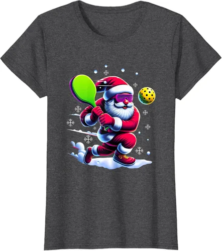 Vista 5 de Pickle Ball Navidad Santa Deporte Jugador Padel Raqueta Snow Camiseta Negro