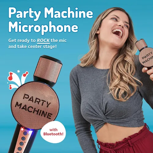 Vista 2 de Micrófono de karaoke inalámbrico Singing Machine para niños y adultos, micrófono de fiesta (Oro rosa) - Micrófono portátil Bluetooth de mano