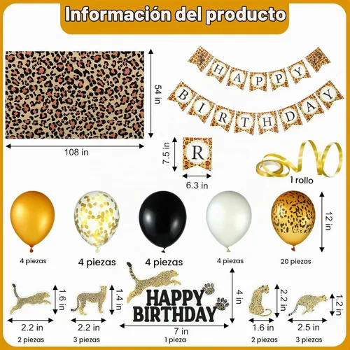 Vista 2 de Civaner 51 piezas de decoración de cumpleaños de guepardo dorado, incluyendo pancarta de cumpleaños de guepardo, globos, decoración de pastel de Oro