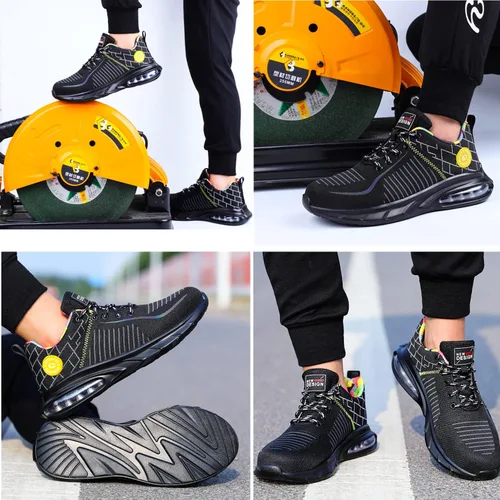 Vista 6 de Men Women Safety Shoes Indestructible Steel Toe Shoes Puncture Proof Non Slip Work Shoes Lightweight Work Sneakers Air Cushion Warehouse Industry