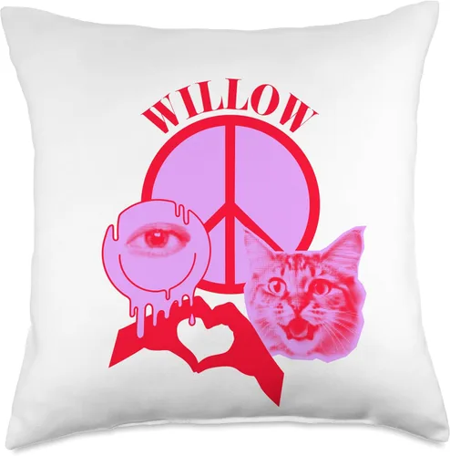Vista 4 de Willow Name Personalized Peace and Karma Co. Personalized Willow First Name I Love Retro Cat Mom Throw Pillow, 16x16, Multicolor