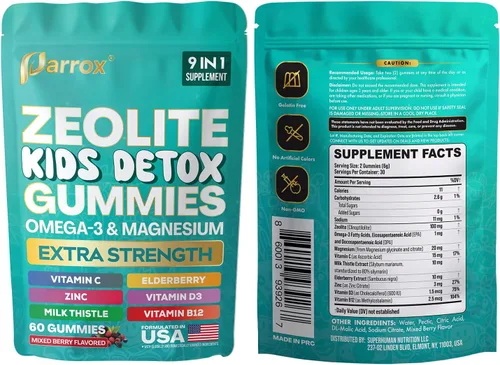 Vista 9 de Gomitas de Zeolita Parrox para Niños, 9-en-1 con Zeolita, Omega-3, Magnesio, Saúco, Vitamina C, Cardo Mariano, Vitamina D3, Zinc, B12 – Sin Azúcar