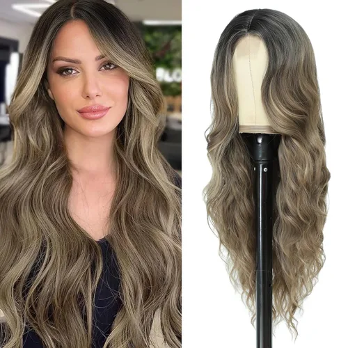 Vista 18 de Peluca larga de cobre para cosplay, peluca sintética de 26 pulgadas, parte media, regalos realistas, pelucas de fiesta para mujeres, uso diario