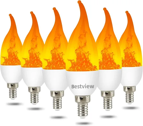 Vista 13 de Bestview - Bombillas LED con efecto de llama, 3 modos de luz parpadeante, bombilla de vela inteligente con base de candelabro E12 para Halloween