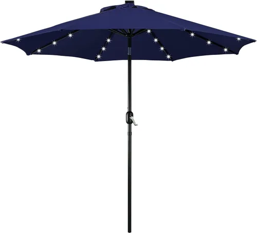 Vista 10 de Yaheetech - Sombrilla solar de patio de 9 pies, sombrilla de mesa con 32 luces LED, 8 varillas/inclinación y sistema de elevación con manivela